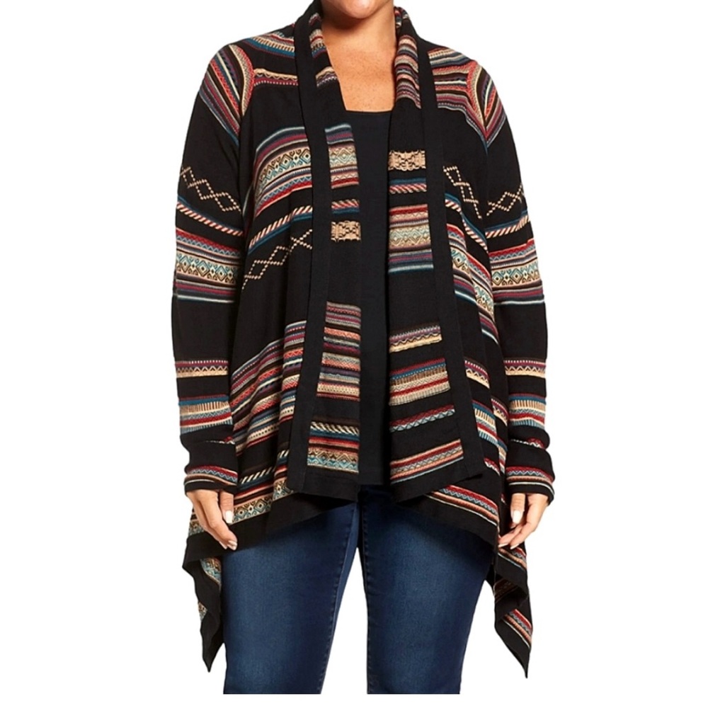 Foxcroft Southwestern Aztec Open Poncho Cardigan Large